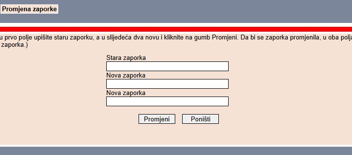 Zaslon za promjenu AAI zaporke