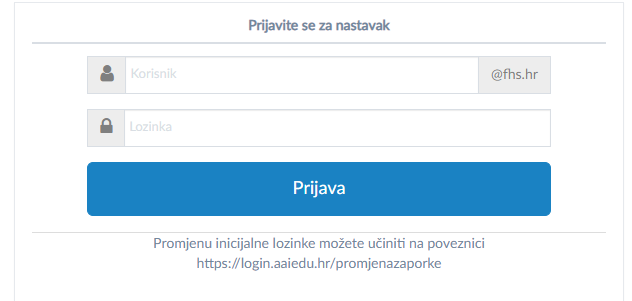 Zaslon za prijavu u sustav za upis